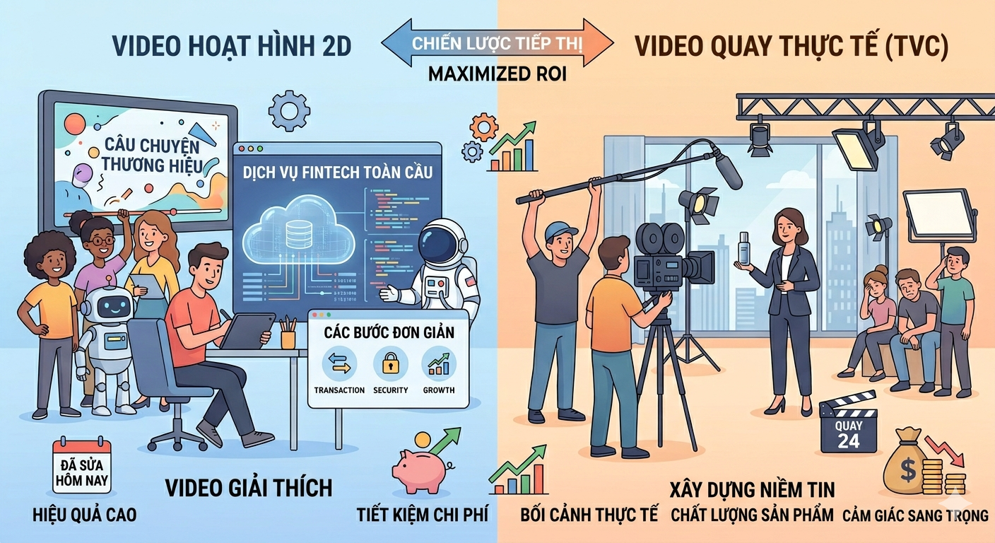 Khi nào nên chọn video 2D animation thay vì TVC quay thật để tối ưu hiệu quả marketing? 2 Khi nào nên chọn video 2D animation thay vì TVC quay thật